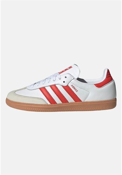 White sneakers with red stripes for men and women Handball SAMBA ADIDAS ORIGINALS | IF6513.